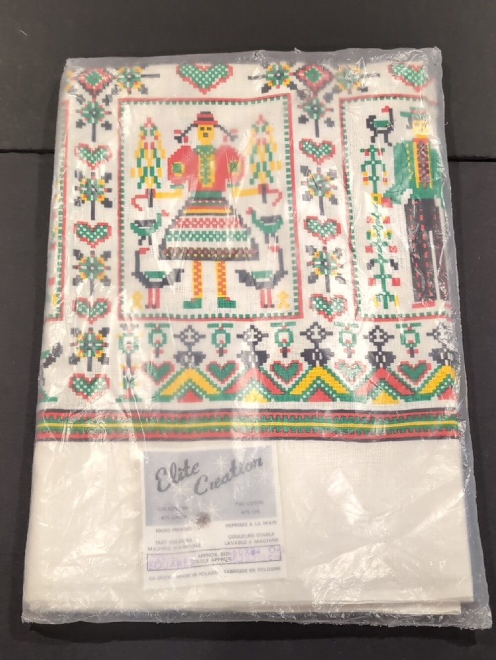 Vintage NOS Scandinavian Folklore Rectangle Tablecloth 60"X84" Linen Blend